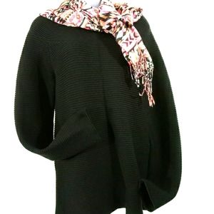 Talbots Ribbed Cotton Tunic Sweater Oversized Casual Black Medium